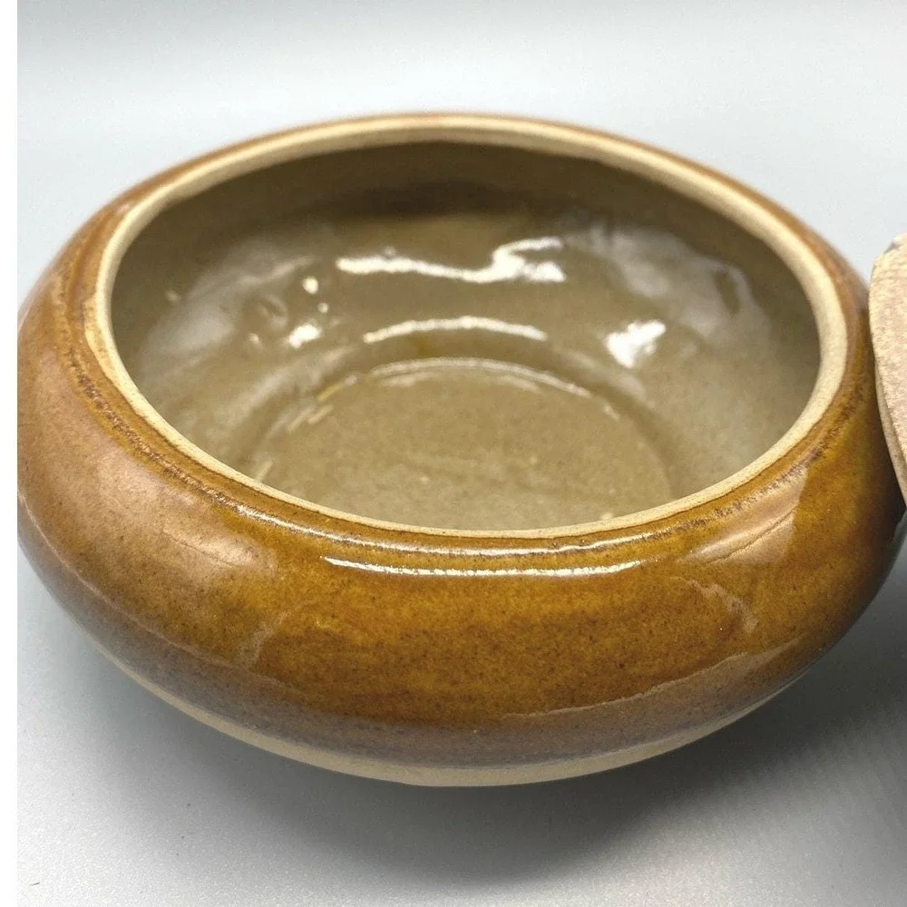 Le Cheval Studio Pottery Lidded Vessel Brown‎ Glazed Stoneware Trinket Bowl